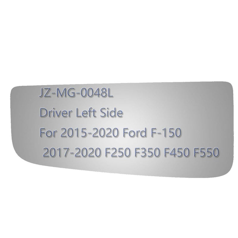 JZSUPER Lower Towing Mirror Glass fit for 2015-2020 F150, 2017 2018 2019 Ford F250 F350 F450 F550 Super Duty Pickup Truck Driver Left Side LH Convex Replacement Including Adhesive - Image 1